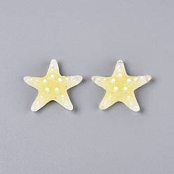 Желтый Прозрачная смола и кабошоны с пайетками в технике декоден, морская звезда, желтые, 32~33.5x33~35.5x10~11 мм
