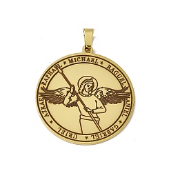 Золотой 304 подвески из нержавеющей стали, плоский круглый с ангельским шармом, золотые, 38x35x1.5 мм, отверстие : 7.5x4 мм
