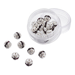 Аметист Латунные бусины со стразами , класс А, серебрянный металл, круглые, аметист, 8 мм, отверстия: 1 мм, 20 шт / коробка