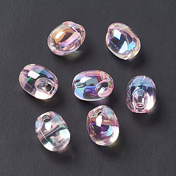 Pink UV Plating Rainbow Iridescent Acrylic Beads, Oval, Pink, 18x13.5mm, Hole: 3.2mm
