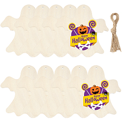 Ghost Незаконченные подвесные украшения из дерева на тему Хэллоуина, детские принадлежности для рисования, настенные украшения, с пеньковой веревки, призрак, 180x180x2 мм, отверстие : 5 мм