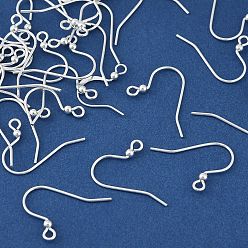 Серебро Латунные крючки для сережек, без свинца, без кадмии и без никеля, французские крючки с шариком, серебряные, 17.5 мм, отверстие : 1.8 мм, штифты : 1 мм
