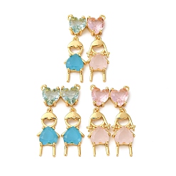 (52) Непрозрачная лаванда Латунные микро проложить кубического циркония подвески, человек, со стеклом, без кадмия и без свинца, реальный 18 k позолоченный, стойки покрытие, долговечный, разноцветные, 34x20.5x5.5 мм, отверстие : 1 мм