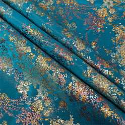 Prussian Blue Chinese-style Flower Pattern Polyester Fabric for Clothing & Home Decor, Prussian Blue, 1000x1480x0.8mm