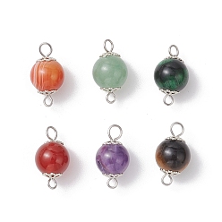 Нержавеющая Сталь Цвет 6 шт. 6 стили: натуральные окрашенные зеленые тигровые глаза, зеленый авантюрин, сердолик, окрашенный полосатый агат, аметист, тигровый глаз, круглые подвески-соединители, с 304 двойными петлями из нержавеющей стали, цвет нержавеющей стали, 19x10 мм, Отверстие : 1.8 мм & 3 мм, 1 шт / стиль