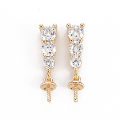 Real 18K Gold Plated Brass Micro Pave Clear Cubic Zirconia Peg Bails Pendants, for Half Drilled Bead, Nickel Free, Real 18K Gold Plated, 18x4x4.5mm, Hole: 1mm, Pin: 1mm