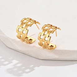 Настоящее золото 18K 304 полые квадратные серьги-гвоздики из нержавеющей стали, серьги-кольца, реальный 18 k позолоченный, 18x11 мм