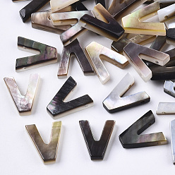 Letter V Natural Black Lip Shell Beads, Top Drilled Beads, Letter.V, V: 8.5x8.5x2.5mm, Hole: 0.6mm