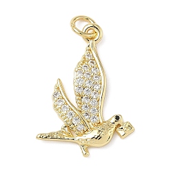 Прозрачный Латунные микро проложить кубического циркония подвески, без кадмия и без свинца, амулеты птиц, с целью перехода в кольце, реальный 18 k позолоченный, прозрачные, 23x16x2 мм, отверстие : 3 мм