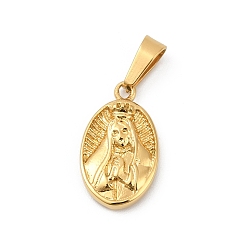 Золотой Ионное покрытие (ip) 304 подвески из нержавеющей стали, овал с подвесками Девы Марии, золотые, 16x9.5x2.5 мм, отверстие : 5.5x2.5 мм