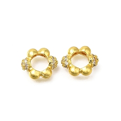 Золотой Реечное покрытие латунь микро паве кубический цирконий европейские бусины, бусины с большим отверстием, долговечный, без свинца и без кадмия, цветок, золотые, 10.5x9x3.5 мм, отверстие : 5 мм