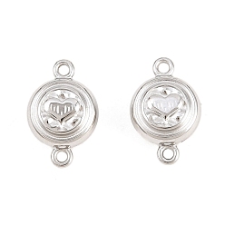 Flat Round 304 Stainless Steel Magnetic Clasps with Loops, Round Hole, Flat Round with Heart, 9x14x5mm, Hole: 1.2mm