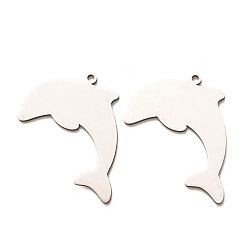 Stainless Steel Color 201 Stainless Steel Pendants, Dolphin Charms, Laser Cut, Stainless Steel Color, 20x30.5x1mm, Hole: 1.5mm