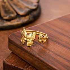 Золотой Регулируемые 304 манжеты из нержавеющей стали с открытыми кольцами, бабочка, золотые, внутренний диаметр: 15~20 мм