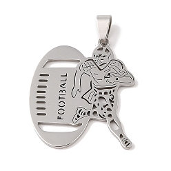 Rugby Не тускнеющие 201 подвески из нержавеющей стали, цвет нержавеющей стали, спортивная тема, регби, 39x33x1.5 мм, отверстие : 4x7 мм