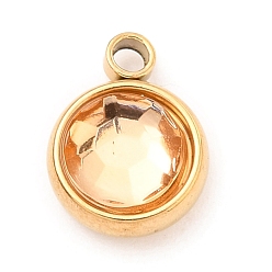 Топаз 304 прелести нержавеющей стали, с акриловыми стразами, очарование камня, граненые, плоско-круглые, золотые, топаз, 10x8x4 мм, отверстие : 1.3 мм