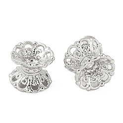 Платина Шапочки и конусы для бусин, латунные, цветок, Двусторонняя, платина, 6.5x5.5 мм, отверстие : 1.4 мм