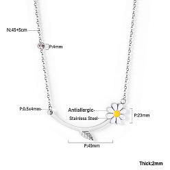 Белый 304 эмалированные нагрудные ожерелья с цветами из нержавеющей стали, цвет нержавеющей стали, белые, 17.72 дюйм (45 см), Кулон : 49 мм
