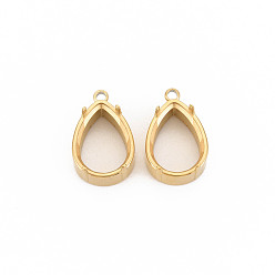 Настоящее золото 14K Ионное покрытие (ip) 304 подвеска из нержавеющей стали с кабошоном, настройки гвоздя горного хрусталя, Настройки зубца, слеза, реальный 14 k позолоченный, лоток : 13x10 мм, 18x11.5x7.5 мм, отверстие : 1.8 мм