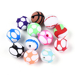 Mixed Shapes Бусины из полимерной глины ручной работы на спортивную тематику, круглые, разнообразные, 7.5~9 мм, отверстие : 1.6~1.8 мм
