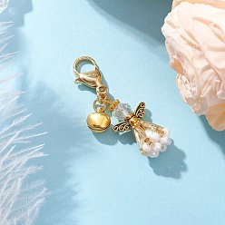 Прозрачный Подвесные украшения из стеклянных бусин и сплава в виде ангела, с железными колокольчиками, застежка-лобстер для украшений на сумке, античный золотой и золотой, прозрачные, 43 мм