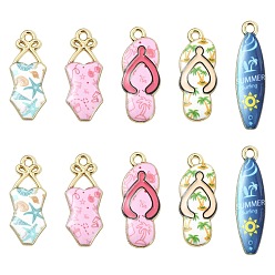 Mixed Shapes 30Pcs 5 Styles Zinc Alloy Enamel Pendants, Golden, Mixed Shapes, 30~35x9~12x2~2.5mm, Hole: 2mm, 6pcs/style 