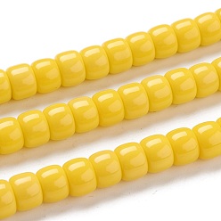 Золотистый К 9 нити стеклянных бусин, имитация нефритовые четки стекла, колонка, золотые, 8~8.5x5.5~6 мм, отверстие : 1.4 мм, около 62 шт / нитка, 15.3 дюйм