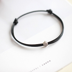 Черный Браслеты из сплава с вощеным шнуром, плетеные из бусин, для женщин, Китайский узел, чёрные, 5.91~9.84 дюйм (15~25 см)