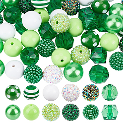 Green DIY Round Acrylic & ABS Plastic Imitation Pearl & Resin Beads Findings Kits, Green, 18~20x16~20mm, Hole: 1.8~3mm