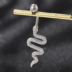 Кристалл Сплав горный хрусталь змея изогнутая штанга кольца для живота, с 304 штифтов из нержавеющей стали, платины и нержавеющая сталь цвет, кристалл, 40 мм, штифты : 1.6 мм