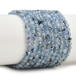 Aigue-marine Brins de perles d'aigue-marine bleu diable naturel, facette, ronde, 3mm, Trou: 0.6mm, Environ 135 pcs/chapelet, 15.31'' (38.9 cm)