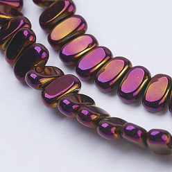 Purple Plated Electroplate Non-magnetic Synthetic Hematite Beads Strands, Rectangle, Purple Plated, 8x4x2mm, Hole: 1mm, about 98~102pcs/strand, 15.5 inch(39.5cm)