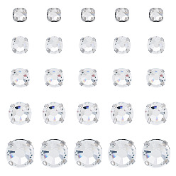 Platinum 100Pcs 5 Styles Flat Round Sew on Rhinestone, Glass Rhinestone, with Brass Prong Settings, Garments Accessories, Faceted, Platinum, 5~10x3~5.5mm, Hole: 0.7~1.4mm, 20pcs/style