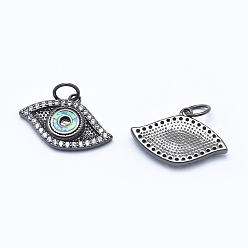 Gunmetal Brass Micro Pave Cubic Zirconia Pendants, with Synthetic Opal, Eye, Gunmetal, 13x19x2mm, Hole: 4mm