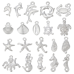 Серебро 6 Наборы подвесок из сплава, морские мотивы очарования, серебряные, 12.5~28x6.5~20x1.5~4 мм, отверстие : 1.1~2.5 мм, 20 шт / комплект