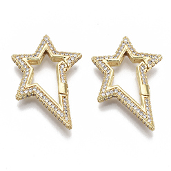 Прозрачный Латунные кольца из микро-паве циркония, без никеля , звезда, реальный 16 k позолоченный, прозрачные, 34x22x4 мм, Внутренний диаметр: 18x10 мм