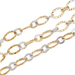Золотой & Цвет Нержавеющей Стали Двухцветные 304 цепочки из нержавеющей стали с текстурированными овальными звеньями, пайки, ионное покрытие (ip), с катушкой, золотые и нержавеющая сталь цвет, 7.5x5x0.8 мм
