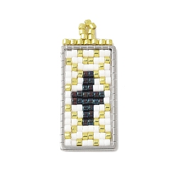 Черный Прямоугольник из стеклянного бисера ручной работы с подвесками-крестиками, 304 из нержавеющей стали связывание кольцо, чёрные, 33x13.5x2 мм, отверстие : 1.2 мм