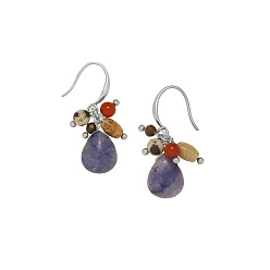 Нержавеющая Сталь Цвет Серьги-подвески в форме капли 304 из нержавеющей стали с синим авантюрином, с халцедоном, натуральным древесным агатом, далматинской яшмой и обсидианом, цвет нержавеющей стали, 33x10 мм