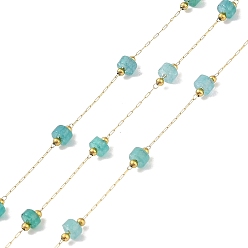 Настоящее золото 18K Ионное покрытие (ip) 304 звенья цепи из нержавеющей стали, Натуральные бусины и катушка из амазонита, пайки, реальный 18 k позолоченный, 4x2.5 мм, около 32.81 футов (10 м) / рулон