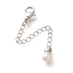 Платина Латунный конец с цепью, с абс пластмассовой имитационной жемчужиной, без кадмия, без никеля и без свинца, платина, 65 мм