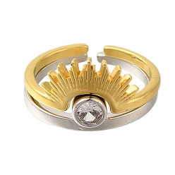 Золотой & Цвет Нержавеющей Стали Кольца-манжеты из латуни с микропаве из кубического циркония для женщин, без кадмия и без свинца, корона, золотые и нержавеющая сталь цвет, 9 мм, внутренний диаметр: 17.5 мм