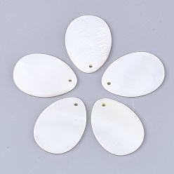 Beige Freshwater Shell Pendants, teardrop, White, 24x18x1.5mm, Hole: 1.2mm
