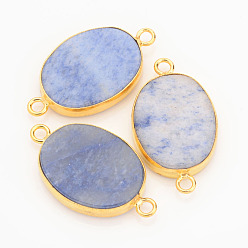 Aventurine Dyed & Heated Natural Blue Aventurine Links connectors, Oval, with Golden Tone Brass Findings, 29x16x4mm, Hole: 1.5mm
