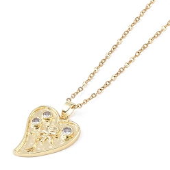 Настоящее золото 18K 201 из нержавеющей стали кабель цепи ожерелья, Ожерелье с кулоном из кубического циркония, Сердце с розой, реальный 18 k позолоченный, 16.14 дюйм (41 см)