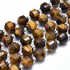 Œil De Tigre Chapelets de perles oeil de tigre naturelles, facette, ronde, 8x7~8mm, Trou: 1mm, Environ 38 pcs/chapelet, 15.35 pouce (39 cm)