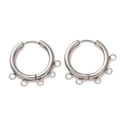 Stainless Steel Color 304 Stainless Steel Hoop Earring Findings, Round, with 5-Loops, Long-Lasting Plated, Stainless Steel Color, 20x22x2.5mm, Hole: 1.8mm