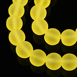 Yellow Transparent Glass Beads Strands, Frosted, Round, Yellow, 8~8.5mm, Hole: 1.5mm, about 51~53pcs/strand, 14.96 inch~15.55 inch(38~39.7cm)