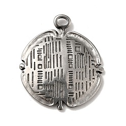 Antique Silver Tibetan Style 304 Stainless Steel Pendants, Flat Round Charms, Textured, Antique Silver, 23x20x2.5mm, Hole: 1.5mm