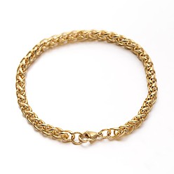 Golden 304 Stainless Steel Wheat Chains Bracelets, with Lobster Clasps, Golden, 8-1/4 inch(210mm), 5mm